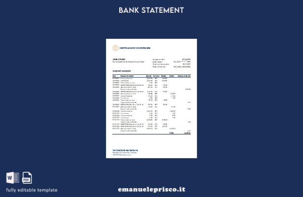 modello excel di stetement bancario stile verificato Suriname Centrale Bank Van 